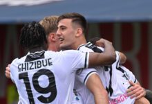 La gioia dell'Udinese dopo la rete di Lucca al Bologna (Photo by IPA Sport via IPA agency)