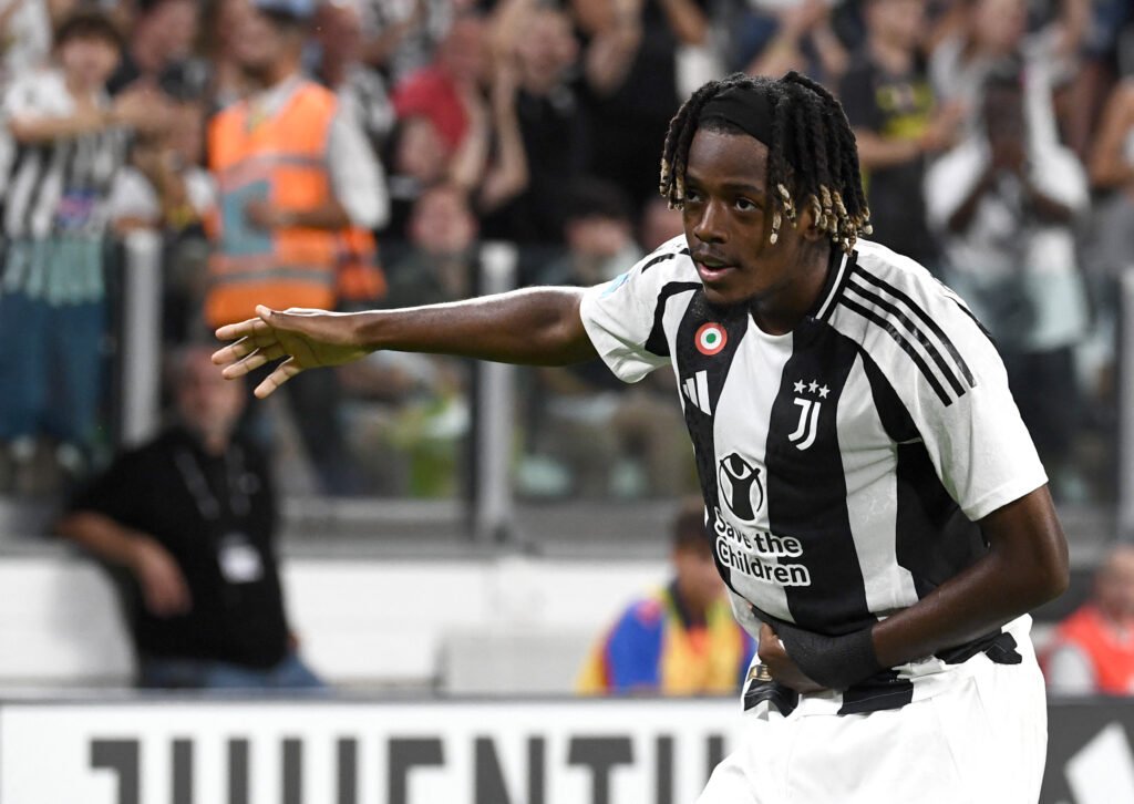 Samuel Mbangula dopo il suo primo gol in Serie A con la maglia della Juventus (Photo by Isabella Bonotto/AFP via Getty Images/OneFootball)