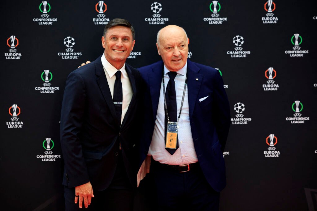 Giuseppe Marotta e Javier Zanetti, presidente e vice president dell'Inter, al sorteggio di Champions League