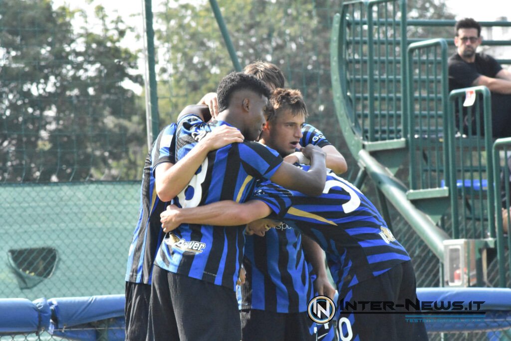 Thomas Berenbruch esulta con i compagni dopo la rete in Inter-Cremonese U20 del Primavera 1 (Photo by Onorio Ferraro/Inter-News.it ©)
