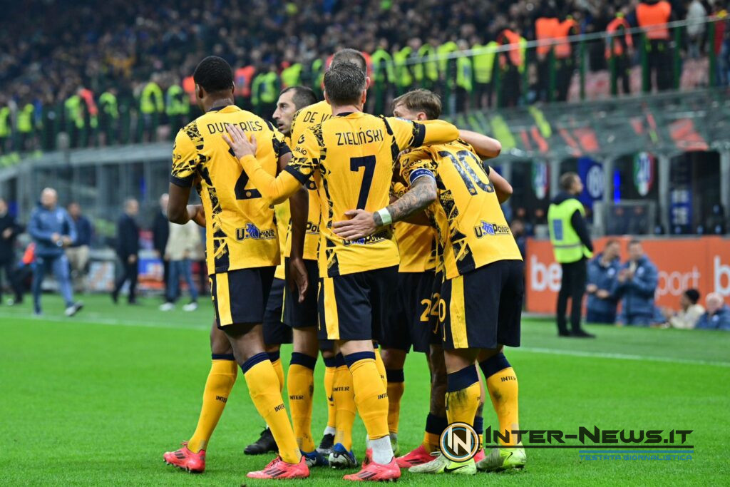 La squadra di Simone Inzaghi festeggia la rete in Inter-Venezia di Serie A (Photo by Tommaso Fimiano/Inter-News.it ©)