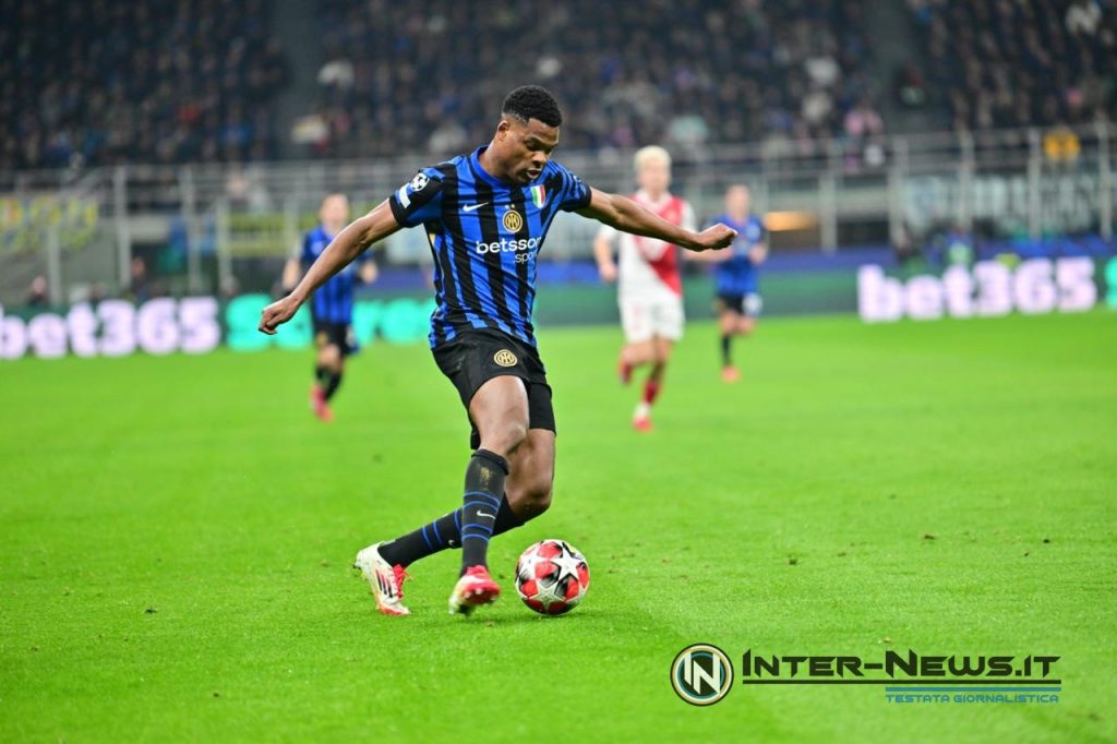 Denzel Dumfries in azione in Inter-Monaco di UEFA Champions League (Photo by Tommaso Fimiano/Inter-News.it ©)