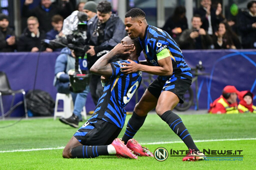 Marcus Thuram e Denzel Dumfries esultano dopo il gol in Inter-Feyenoord di Champions League (Photo by Tommaso Fimiano/Inter-News.it ©)