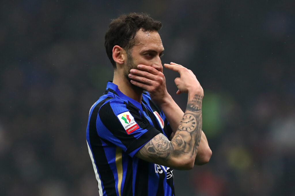 Hakan Calhanoglu, esultanza al gol in Inter-Lazio di Coppa Italia