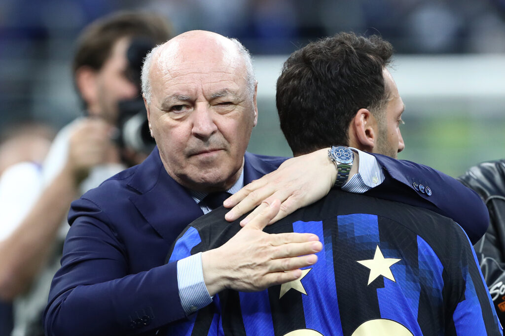 Il presidente dell'Inter Giuseppe Marotta insieme ad Hakan Calhanoglu